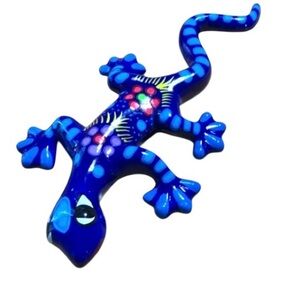Large Mexican Pottery Lizard Hanging Patio Wall Hanging Gecko 13” Blue